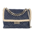 Quilted Flap Bag, £320, Handbags, Blue, Denim/Shearling, Front view